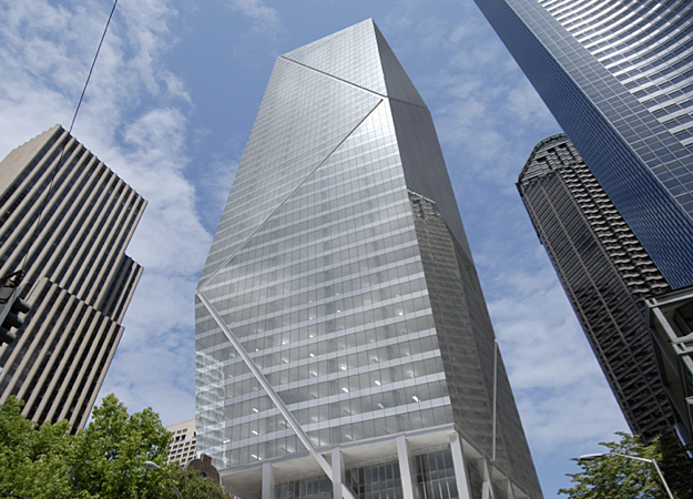 The Mark at Fifth and Columbia is under construction. This rendering indicates the angular facade that should be a nice break from generic rectangular towers that predominate in Seattle.